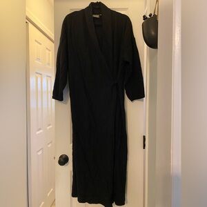 Eileen Fisher New York 2 Vintage Black Wool Wrap Dress Minimalist Old Money